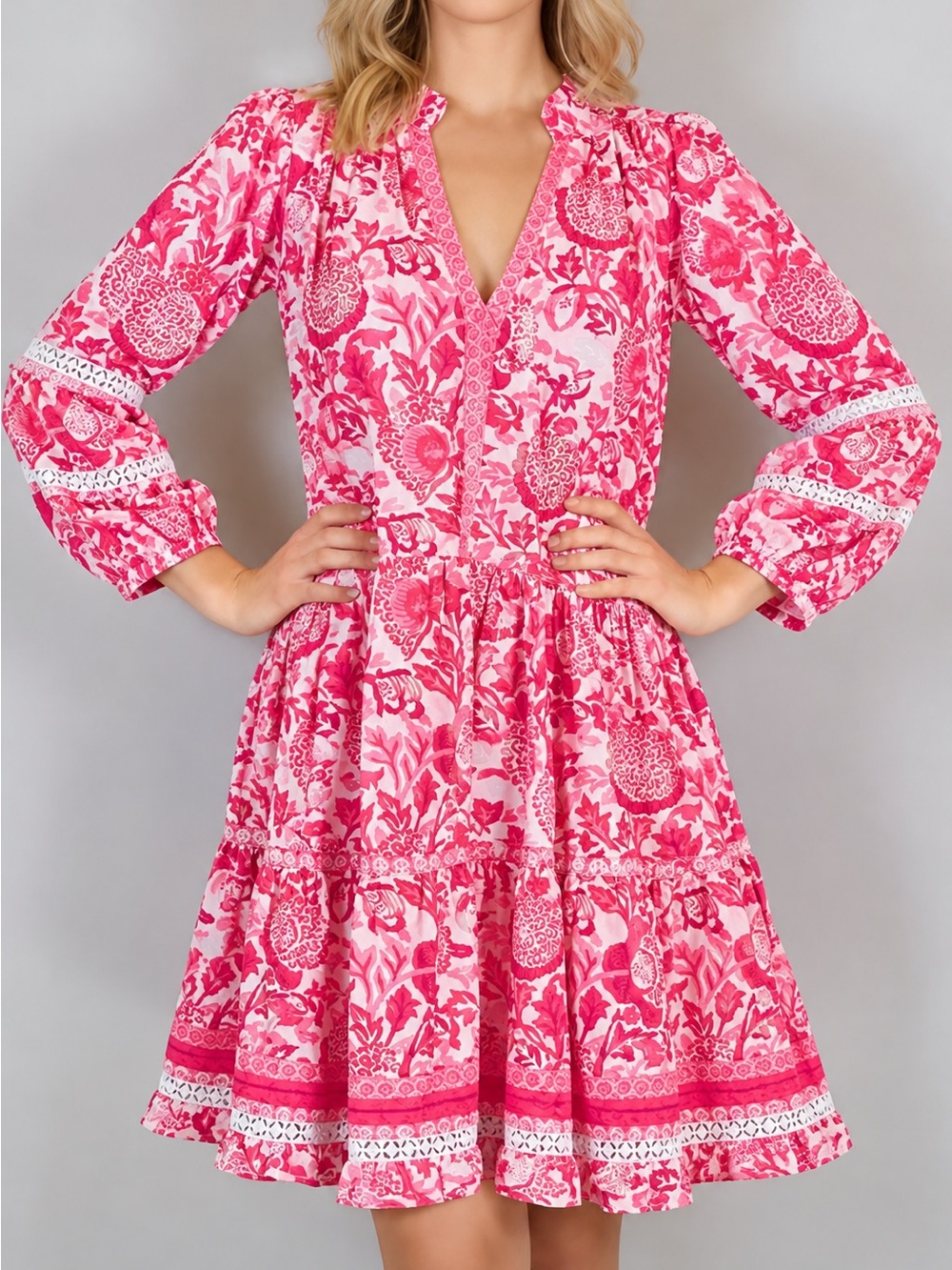 La Plage Pink Floral Block Print Mini Dress – Size Small